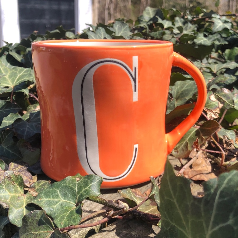 Anthropologie Orange Monogram C Ceramic Mug